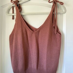 Tie-Shoulder V-Neck Knit Tank Top - Dusty Rose